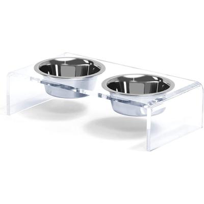 China Wholesale Eco-Friendly Acrylic Material Pet Feeder Cat Dog Bowl Pet Bowl Double Raised Bowl Pet Feeding Rack for sale