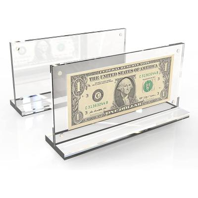 China Custom Clear Acrylic Material Eco-friendly Block Frame Currency Display Stand Banknote Holder For Pad Banknote And Stamp Collection for sale