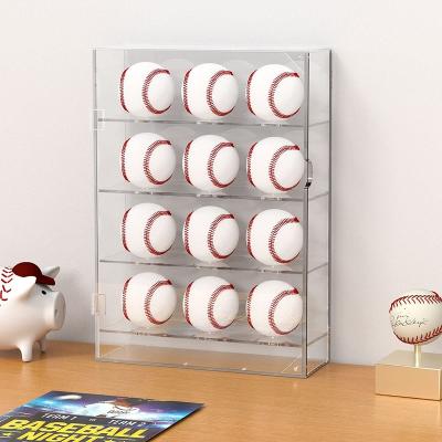 China Wall Mounted Acrylic Baseball Storage Box Baseball Display Cabinet Wall Mounted Plastic With Magnetic Baseball Display Stand for sale