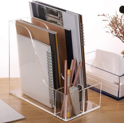 China Hot Selling Transparent Acrylic Multifunctional File Storage Box Viable Desktop Acrylic Desktop File Manager Plastic File Rack for sale