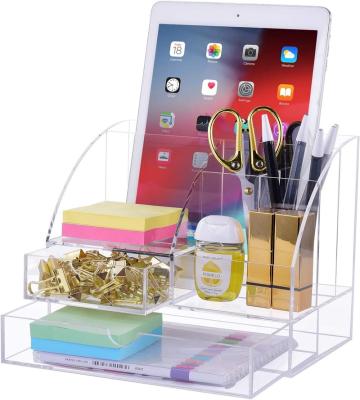 China Eco-friendly Clear Acrylic Desktop Storage Box With Slot Drawer Organizer Office Supplies Storage Acrylic Box for sale