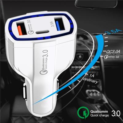 China Mobile Phone 3 Ports Car Charger Type C QC 3.0 Fast Car Chargers And USB Charger for sale