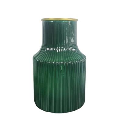 China Modern manufacture  green amber grey clear glass flowers vase for decor  with gold mouth used for home decoration wedding decoration for sale