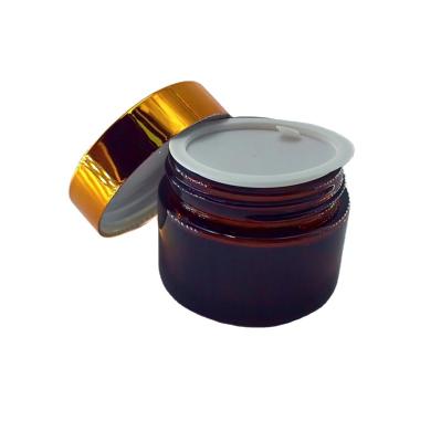 China Cosmetic glass jar for skin care cream jars  20g Empty Cream Glass Jar Cosmetic Make up Sample Containers with Gold Lid For Travel for sale