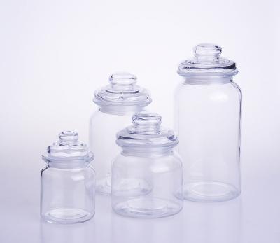 China Cosmetic French Glass Spices Jars with Plastic Lids, Clear Square Water Juice Bottles for Storing Herbs Condiments for sale