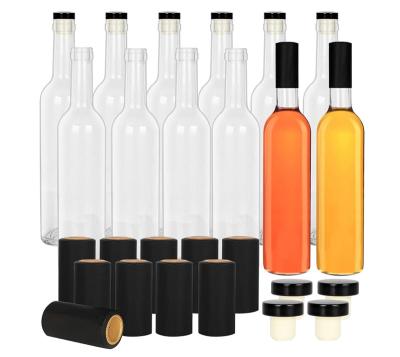 China Cosmetic 12 Pack 500 ml/16 oz Clear Glass Bottles With Cork Lids & Seal Shrink Capsules Caps Home Brewing Wine & Juicing Bottles for sale