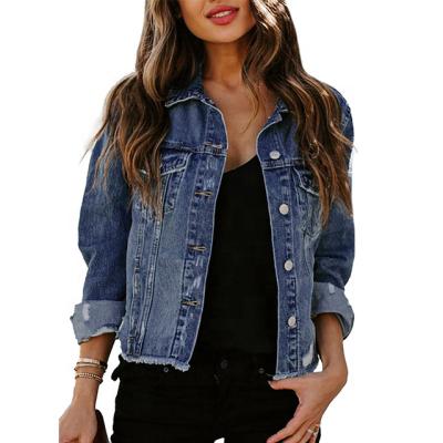 China Fashion QUICK DRY Long Sleeve Button Denim Lattice Jacket Women for sale