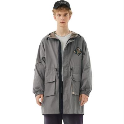 China Anti-wrinkle gray big pockets spring hooded anorak long trench coat plus size for mens boys for sale