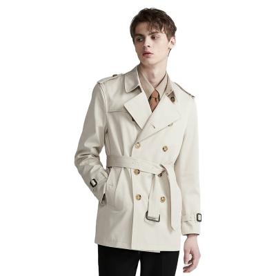 China Anti-wrinkle beige lapel big gentleman anorak cropped trench coat men polyester custom for sale