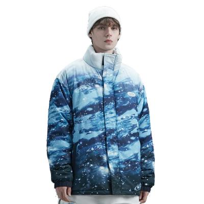 China Street Style Waterproof Star Printed Heavy Bubble Stripper Coats White Duck Down Jackets Custom Logo For Men for sale