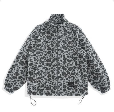 China Oversized Stand Collar Leopard Print Designer Mens Sherpa Fleece Breathable Jacket for sale