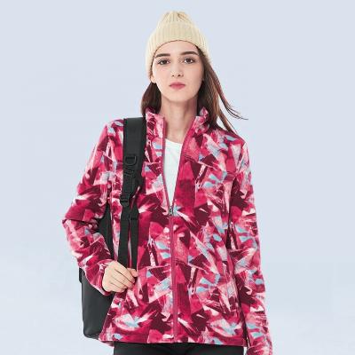 China Breathable Custom Outdoor Wear Stand Collar Winter Warm Printed Ladies Fleece Jacket Women for sale