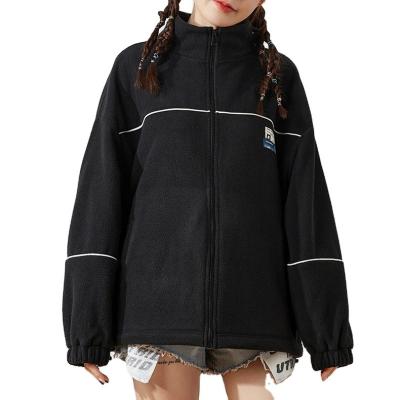 China Women Breathable Black Casual Fleece Jacket Custom Logo Oversized for sale