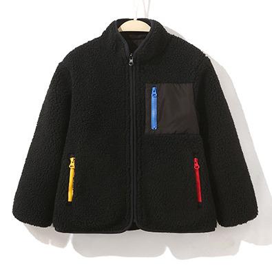 China Breathable Custom Logo Kids Black Sherpa Lined Reversible Fleece Jacket for sale