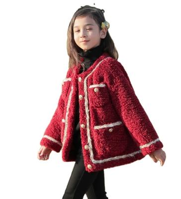 China Custom red kids button fleece jacket fashion winter wool sherpa fleece jacket girls outwear for sale