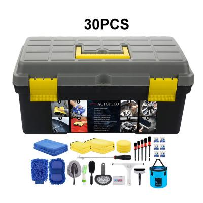 China Universal 30Pcs Car Wash Cleaning Detailing Set Car Care Wash Tools Kit With Folding Bucket Snow Shovel Car Accessories for sale