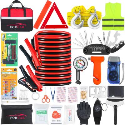 China Universal Car Roadside Emergency Safety Kit Set Bag Tools with Jumper Starter First Aid Kit Tow Rope for sale