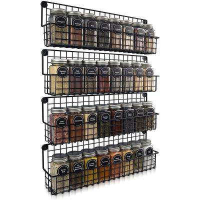 China 4 Tier Metal Wire Storage Rack Kitchen Spice Organizer Viable Hanging Wall Mounted Seasoning Spice Rack for sale