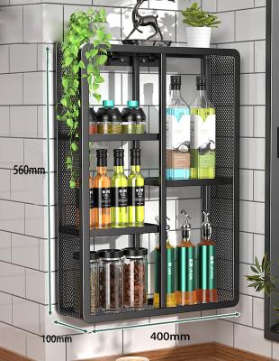 China Viable Wall Mounted Freestanding Kitchen Drill Rack Storage Kitchen Adhesive Spice Rack Kitchen Adhesive Spice Rack for sale