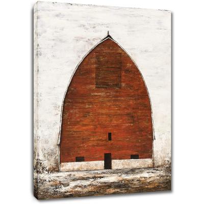 China Rustic Modern Red Abstract Oil Paintings Art Hand Painted Vintage Farmhouse Barn Canvas Wall Decor Pictures For Living Room for sale