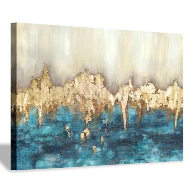 China Large Gold Dark Blue Abstract Artwork Textured Hand Painted Canvas Wall Art For Living Room for sale