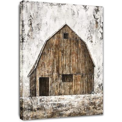 China Old Barn Abstract Canvas Wall Art With Textured Rustic Painting Vertical Pictures For Living Room Bedroom Bathroom Decor for sale