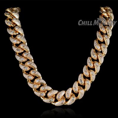 China Hiphop 24K Gold Plated 16mm Oval Zircon Necklace Jewelry Ice Hip Hop Chains for sale