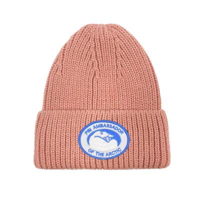 China JOINT Custom High Quality Acrylic Woven Patch Cuffed Fashion Beanie Winter Warm Knitted Hat for sale