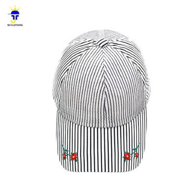 China COMMON popular cotton white embroidery stripe yupoong custom baseball cap 6 panel fashion dad hats for sale