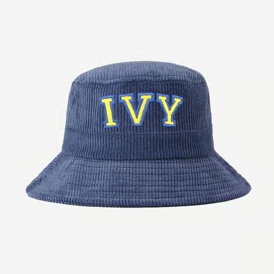 China Character OEM Fashion Corduroy Embroidered Fisherman White Bucket Hat Unisex for sale