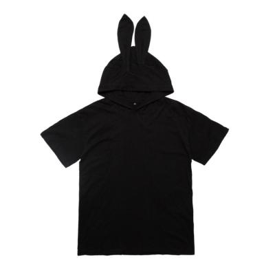 China Black 100% cotton rabbit ear hooded anti-shrink t shirts for men for sale