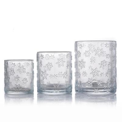 China Simplicity 220ml 400ml 710ml High Quality Modern Snowflake Printing Clear Candle Glass Cup For Home Decoration for sale