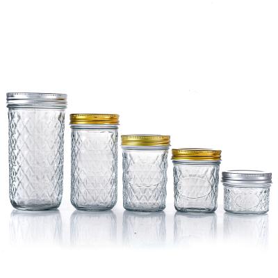 China Wholesale Freshness Preservation Rhombus Pattern Large Caliber Glass Mug Jars 100ml 150ml 200ml 300ml 500ml Mason Cup for sale