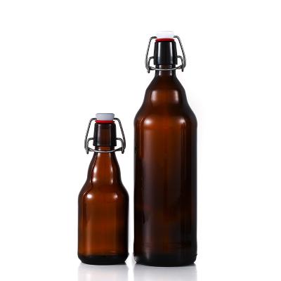 China Wholesale Custom Beverage Amber Luxurious Beer Glass Enzyme Beverage Bottle for sale