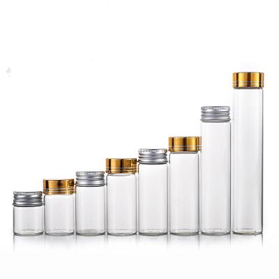 China High Quality Clear Storage Bottle Glass Food Cylinder Tube Type Bottle With Aluminum Screw Lid for sale