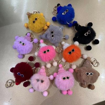 China Environmental Friendly Wholesale Key Chains For Bag Accessories Small Hair Fur Ball Alloy Key Chain Fashion Bag Dangle Key Chain For Girl for sale