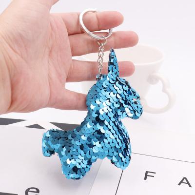 China Hot unicorn reflective double-sided sequined bag car key chain sale key chain, car key chain sequined animal hang for sale