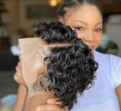 China Kinky Curly Pixie Cut Wig Human Hair Bob Short Pixie Cut Lace Wig Bleached Knots Lace Frontal 13x1 Pixie Wig With Baby Hair for sale