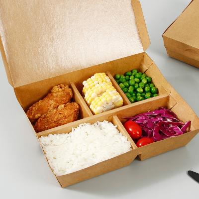 China 3 4 5 Compartment Biodegradable Disposable Tableware Bento Paper Lunch Box Kraft 3MM for sale