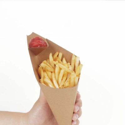 China PET-überzogene Pommes-Frites tapezieren Wegwerfkegel-Schalen-Kraftpapier-Kasten mit Soße zu verkaufen