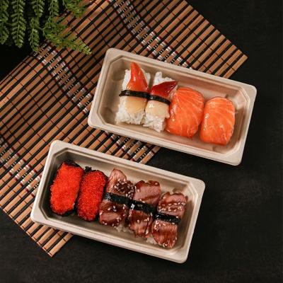 China Schnellimbiss-biologisch abbaubare Bagassen-Geschirr-Sushi Tray With Pet Lid des Essgeschirr-11g zu verkaufen