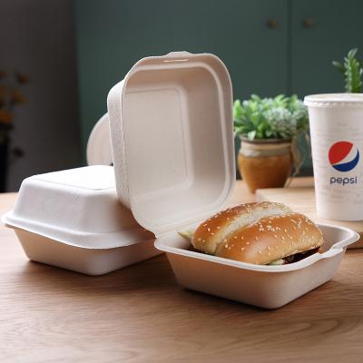 Chine Bloc supérieur biodégradable non-toxique de pulpe de vaisselle de la bagasse 21g boîte à hamburger de bagasse de 6 pouces à vendre