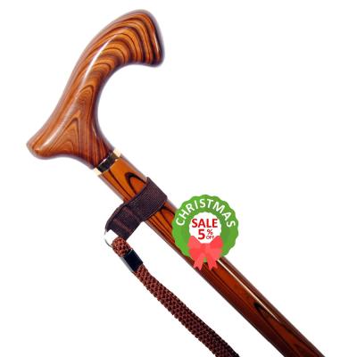 China 3 Sections Solid Wood Folding Cane Elderly Walking Stick With Rubber Tip for sale