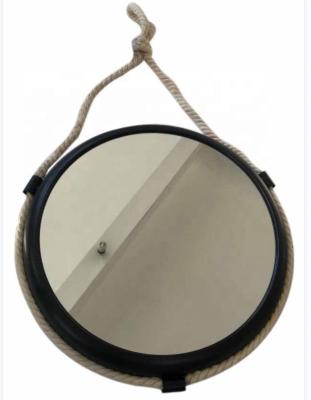 China Art Deco Living Room Accent Wall Decor Round Shape Jute Rope Wall Mirror with Black Color for sale