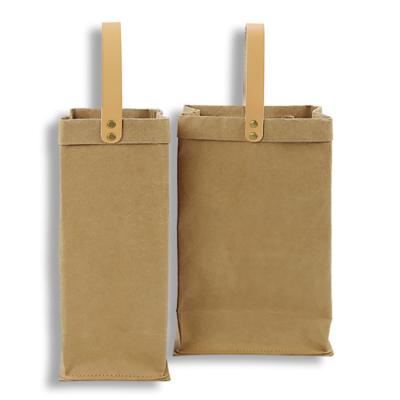 China Gift & Two Bottle Wine Artistic Foreign Bag Simple Washed Kraft Paper Craft Wine Handbag Package for sale