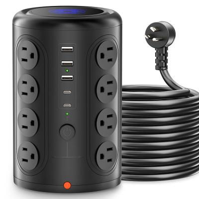 China Anti-Fire PC/ABS US plus Surge Protector with 16 AC Outlet and 3 USB Ports 2 type-c   Extension Cord USB Charging Power Strip Tower for sale