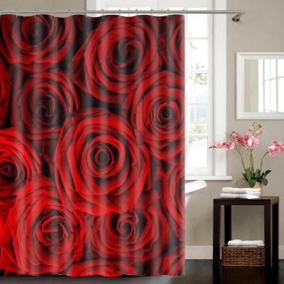 China 3D Sustainable Design Digital Printing Flower Design Waterproof Polyester Shower Curtain for sale