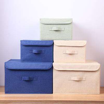 China Sustainable Collapsible Cotton Canvas Fabric Storage Bins With Handle Lids Cabinet Clothes Box Container for sale