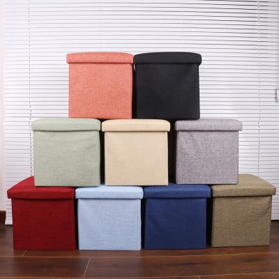 China Foldable Collapsible Cube Storage Ottoman Padded Seat Footrest Fabric Canvas Stool for sale