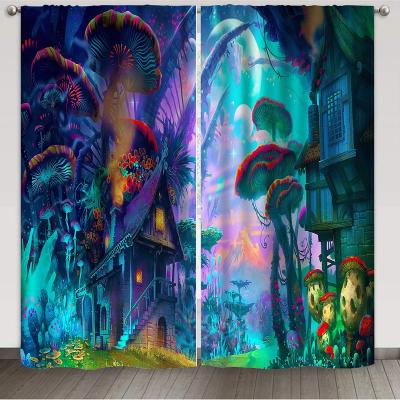 China Custom Print Blackout Mushroom Trippy Rod Pocket Window Curtain Panel for sale